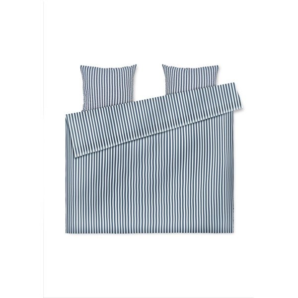 Balta/tumši zila divvietīga/īpaši gara gultas veļa no krepa auduma 200x220 cm Bæk&Bølge – JUNA
