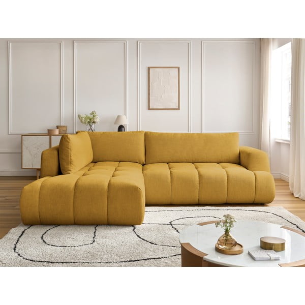Sinepju dzeltens salokāms/ar uzglabāšanas vietu stūra dīvāns (ar kreiso stūri/L veida) Fuji – Bobochic Paris-image-1