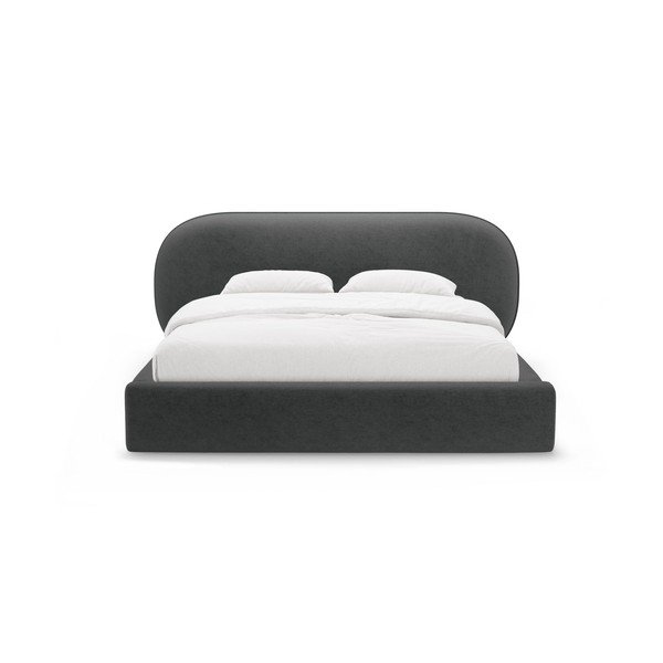 Tumši pelēka polsterēta divvietīga gulta ar veļas kasti un redelēm 160x200 cm Ovalo – Micadoni -image-4