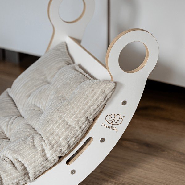 Baltas/bēšas priedes masīvkoka šūpoles 39x75x38 cm Montessori – Meowbaby-image-1