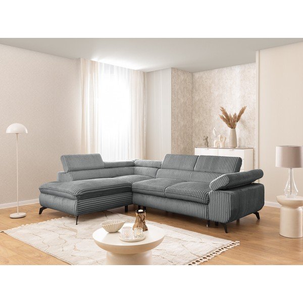 Pelēks velveta stūra dīvāns (ar kreiso stūri/L veida) Marbeya  – Ropez-image-1