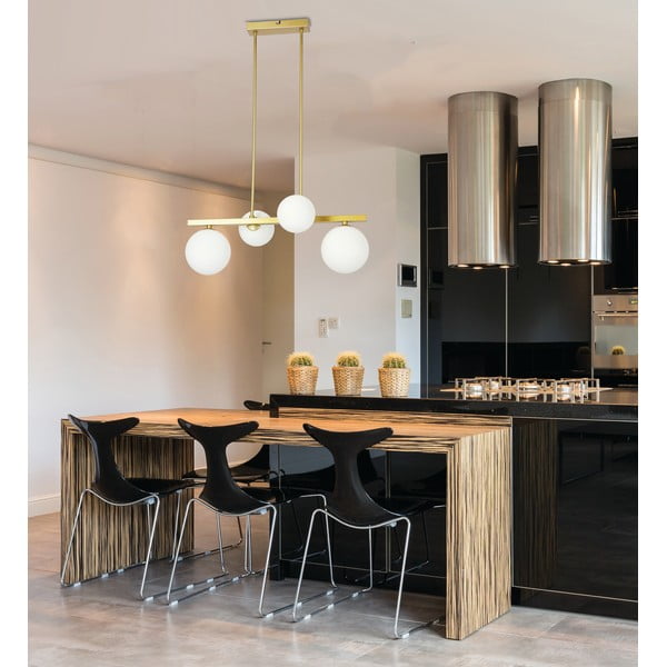 Balta/zelta krāsas piekaramā lampa ar stikla abažūru Kama – Candellux Lighting-image-1