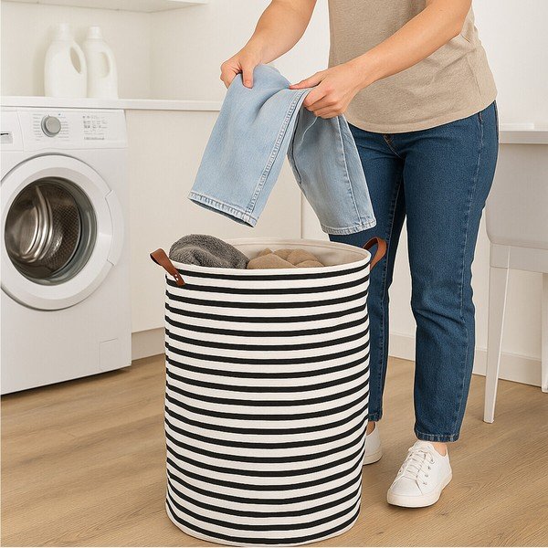 Melnbalts tekstila veļas grozs 54 l Stripe – Premier Housewares-image-3
