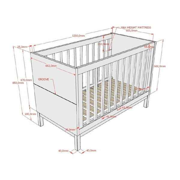 Balta priedes masīvkoka bērnu gultiņa 60x120 cm Eva – Vipack-image-2