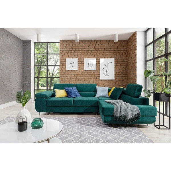 Zaļš samta salokāms/ar uzglabāšanas vietu stūra dīvāns (ar labo stūri/L veida) Anton – ELTAP-image-1