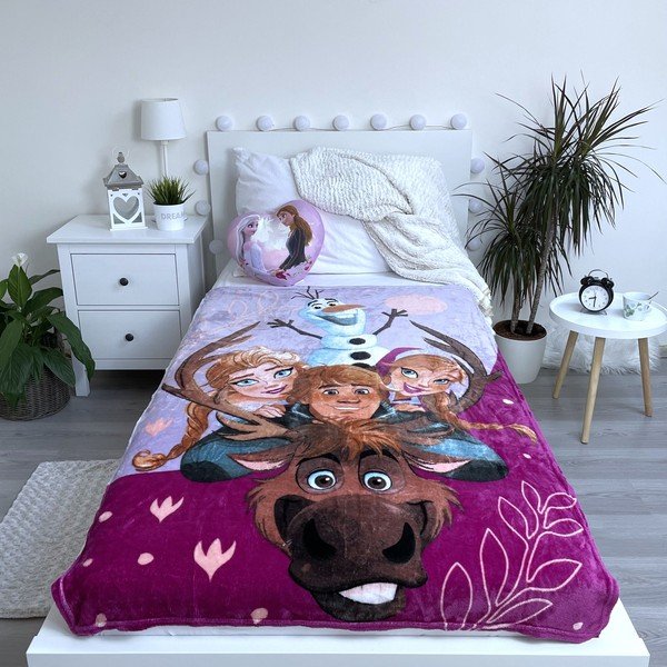 Violeta mikroplīša bērnu sega 100x150 cm Frozen Family – Jerry Fabrics-image-2