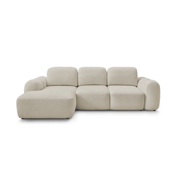 Bēšs salokāms stūra dīvāns ar uzglabāšanas vietu no buklē auduma (ar kreiso stūri/ar zvilni) Montaigne – Bobochic Paris