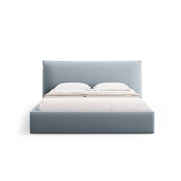 Gaiši zila polsterēta divvietīga gulta ar veļas kasti un redelēm 140x200 cm Elio – Milo Casa-image-4