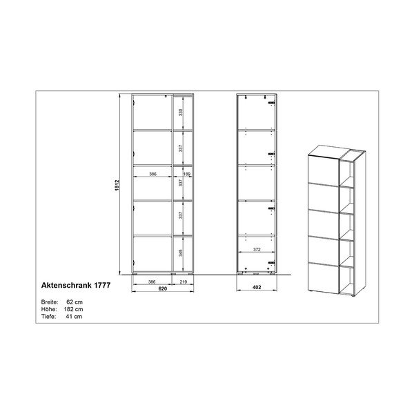 Tumši pelēks grāmatu plaukts ar ozolkoka imitāciju 62x182 cm Olvera – Germania-image-3