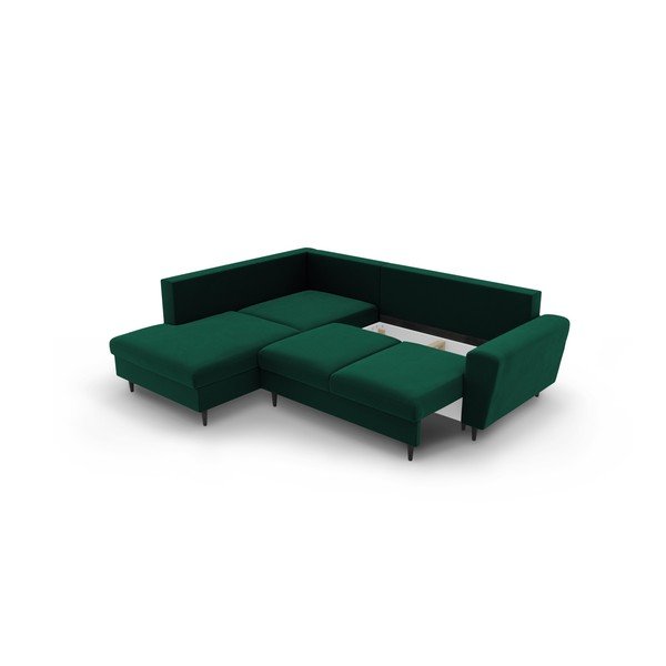 Zaļš samta salokāms stūra dīvāns ar uzglabāšanas vietu (ar kreiso stūri/L veida) Kyoto – Cosmopolitan Design-image-3
