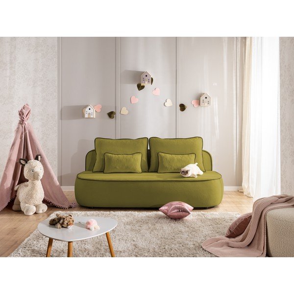 Zaļš/tumši zaļš samta salokāms/ar uzglabāšanas vietu bērnu dīvāns 210 cm Saga – Ropez-image-1