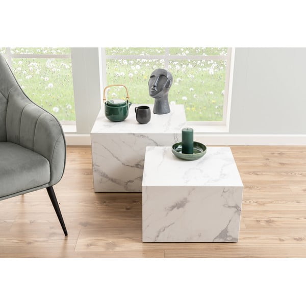Balti žurnālgaldiņi ar marmora imitāciju (2 gab.) 58x58 cm Dice – Actona-image-3