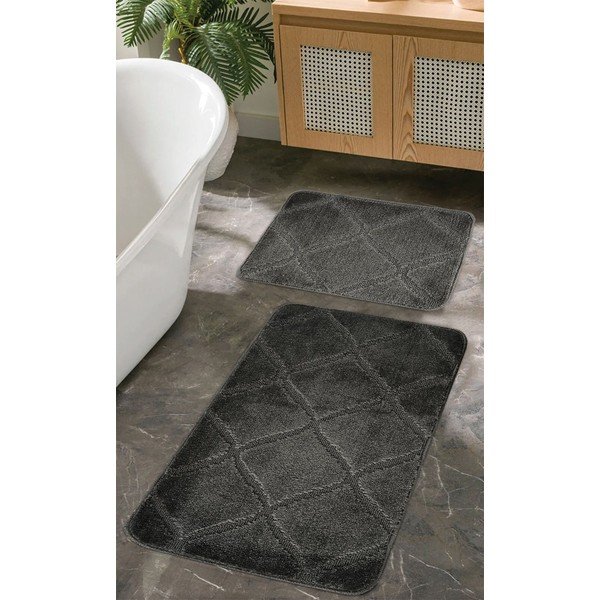 Antracīta pelēki vannas istabas paklājiņi (2 gab.) 50x80 cm Cizgili – Foutastic-image-1