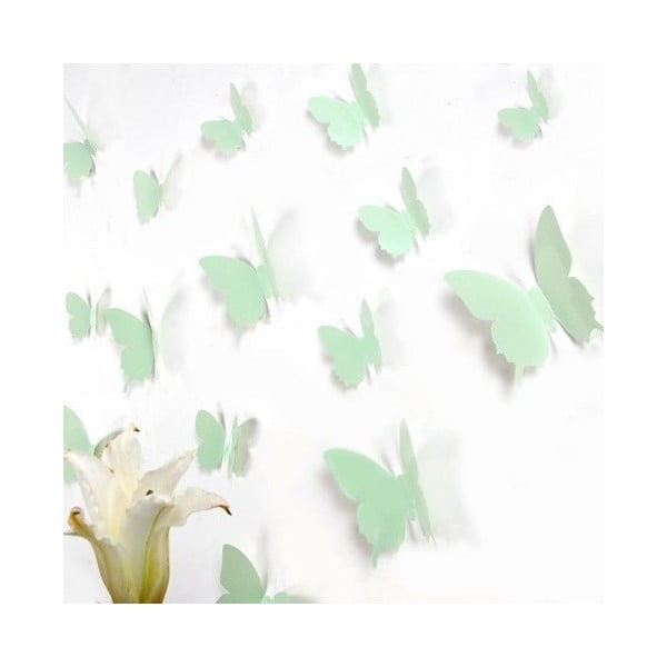 12 zaļo 3D uzlīmju komplekts Ambiance Butterflies