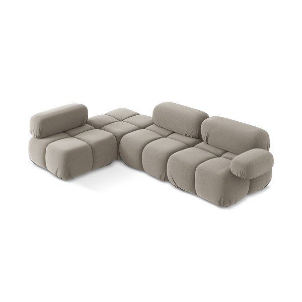 Bēšs samta modulārais stūra dīvāns (ar kreiso stūri) Lokua – Makamii-image-1