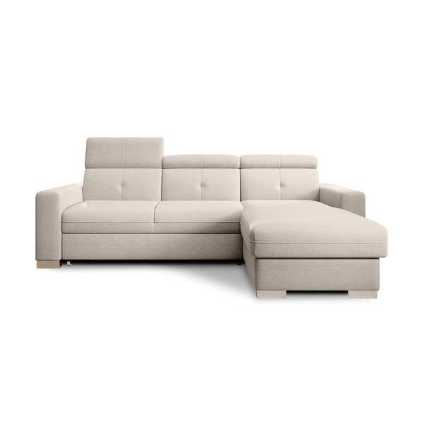 Bēšs salokāms/ar uzglabāšanas vietu stūra dīvāns (ar labo stūri/ar zvilni) Fresia – ELTAP