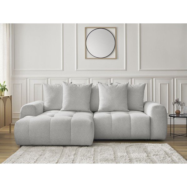 Gaiši pelēks salokāms stūra dīvāns no šenila auduma ar uzglabāšanas vietu  (ar kreiso stūri/ar zvilni) Roxelane – Bobochic Paris-image-1