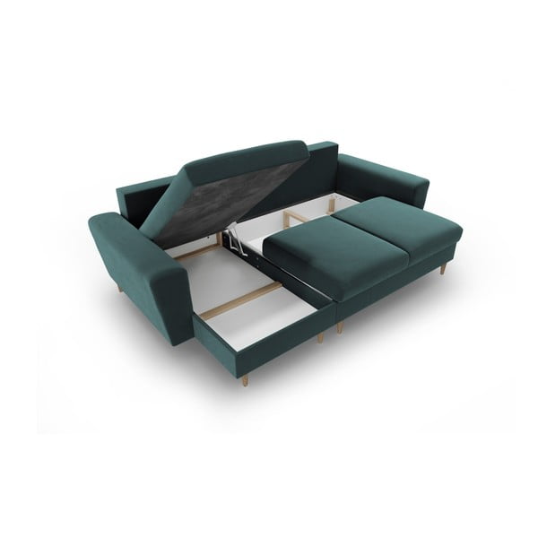 Zaļganzils samta salokāms stūra dīvāns ar uzglabāšanas vietu Kyoto – Cosmopolitan Design-image-3
