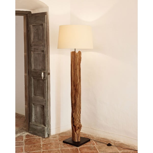Balta/brūna stāvlampa ar auduma abažūru (augstums 175 cm) Powell – Kave Home-image-1
