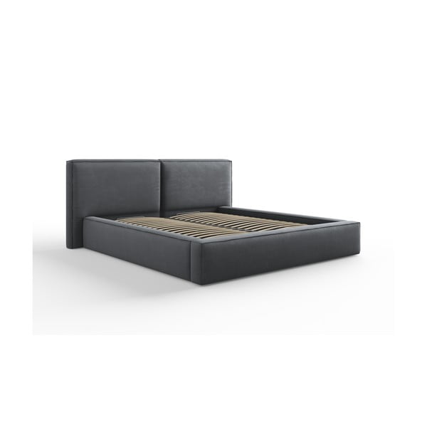 Tumši pelēka polsterēta divvietīga gulta ar veļas kasti un režģi 180x200 cm Arendal – Cosmopolitan Design