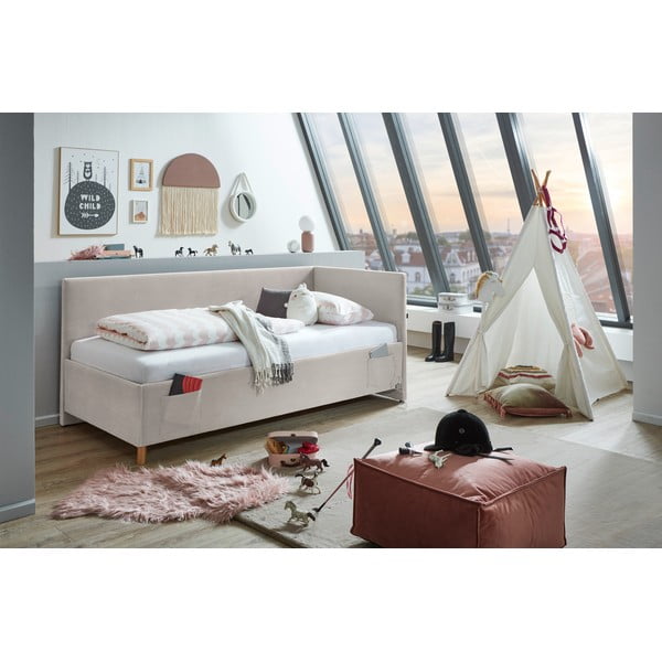 Bēša polsterēta stūra bērnu gulta ar veļas kasti ar redelēm 90x200 cm Cool – Meise Möbel-image-1