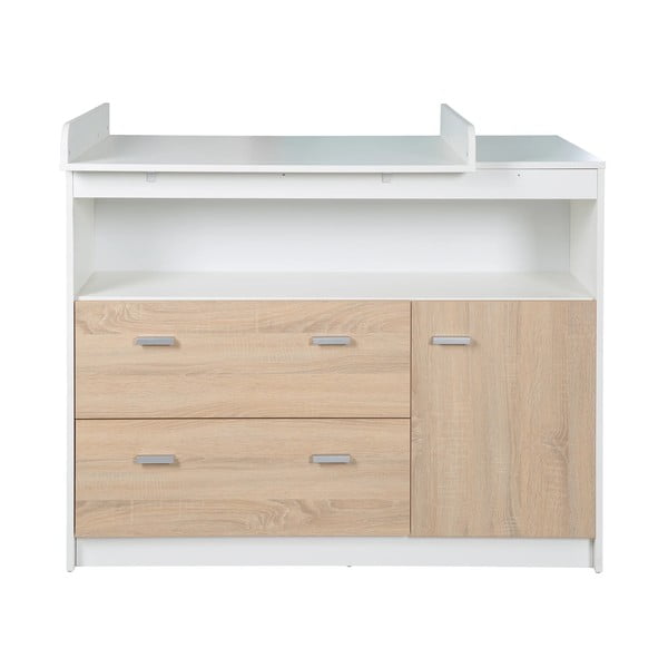 Balta/dabīga toņa zema bērnu kumode ar ozolkoka imitāciju 117x98 cm Gabriella – Roba-image-2