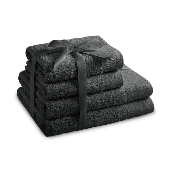 Tumši pelēki frotē kokvilnas dvieļi komplektā (4 gab.) Amari – Restilo