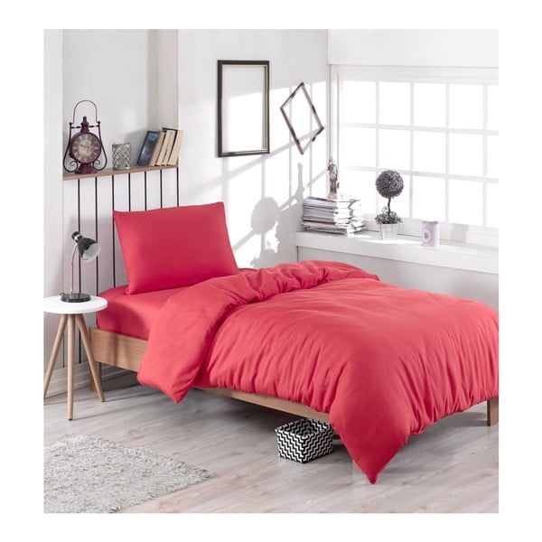 Sarkana vienvietīga gultasveļa ar kokvilnas maisījumu Paint, 140 x 200 cm