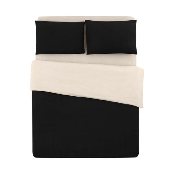 Melna/krēmkrāsas  kokvilnas gultas veļa divvietīgai gultai 200x220 cm – Mila Home