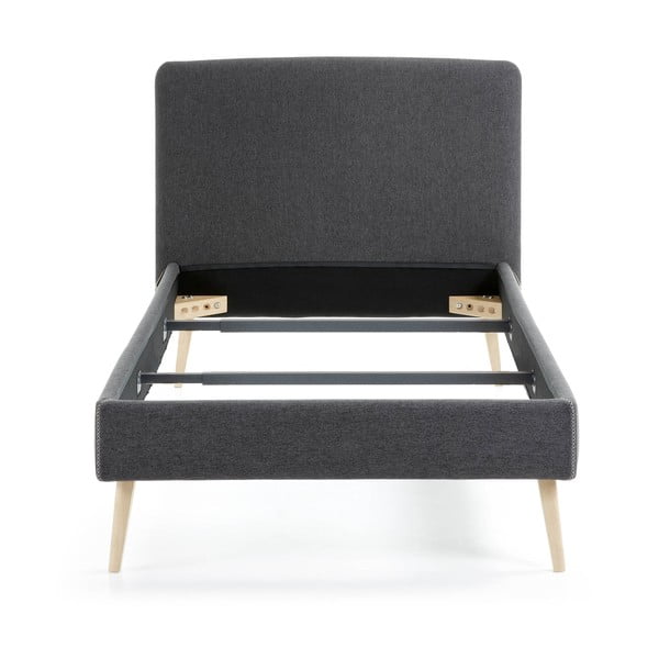 Tumši pelēka polsterēta gulta Kave Home Lydia, 90 x 190 cm-image-2