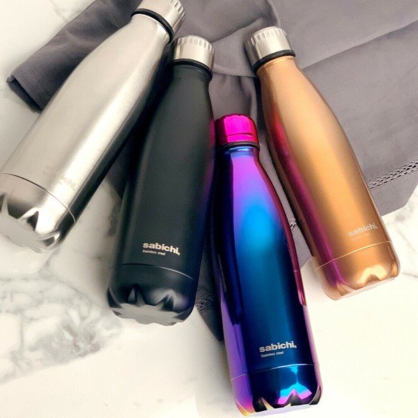 Matēti melna nerūsējošā tērauda pudele Sabichi, 450 ml-image-1