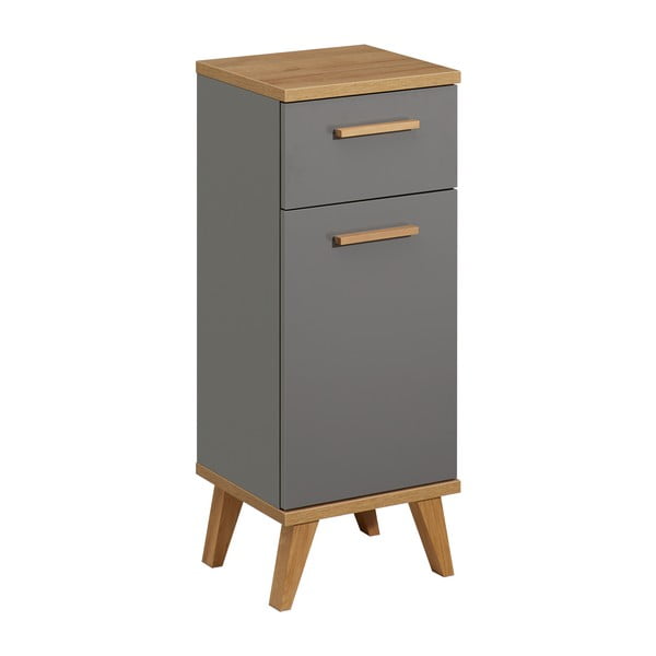Pelēks zems vannas istabas skapis ar ozolkoka imitāciju 35,5x89,5 cm Quickset 924 – Pelipal