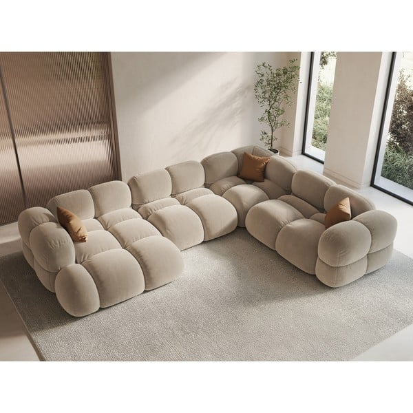 Bēšs samta stūra dīvāns (ar labo stūri/U veida) Loretto – Cosmopolitan Design-image-1