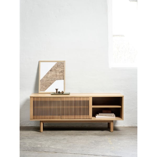 Dabīga toņa TV galdiņš ar ozolkoka imitāciju 143x55 cm Tiber – Unique Furniture-image-1