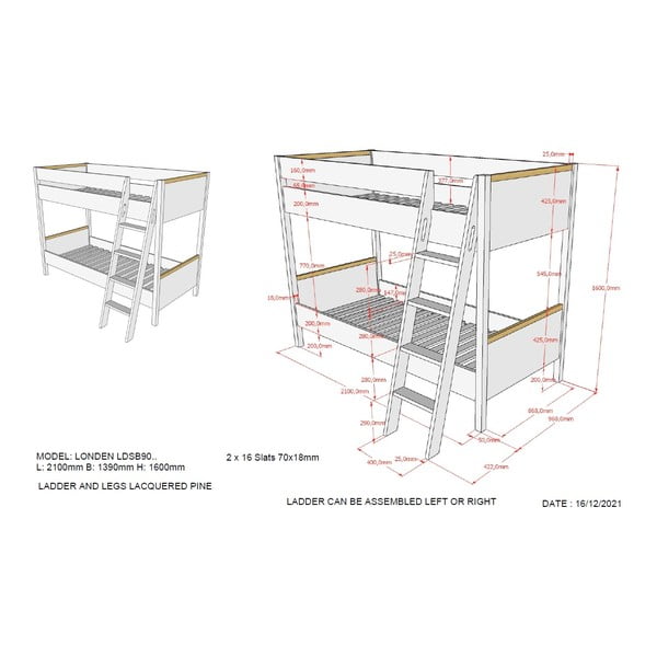 Balta bērnu divstāvu gulta Vipack London, 90 x 200 cm-image-2