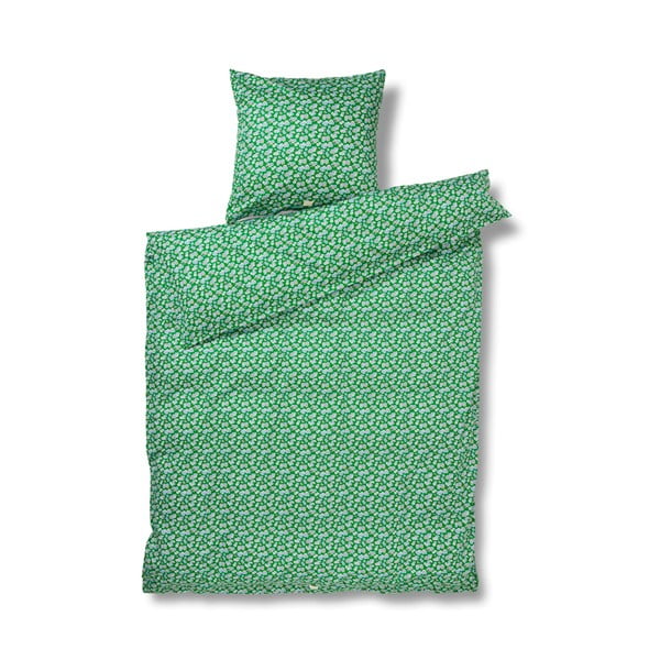 Zaļa vienvietīga gultas veļa no kokvilnas satīna 140x200 cm Pleasantly – JUNA