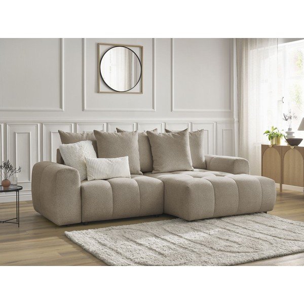 Bēšs salokāms stūra dīvāns no šenila auduma ar uzglabāšanas vietu  (ar labo stūri/ar zvilni) Roxelane – Bobochic Paris-image-3