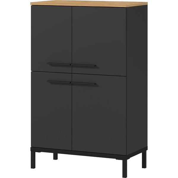 Tumši pelēks augsts vannas istabas skapītis ar ozolkoka imitāciju 60x97 cm Yonkers – Germania-image-2