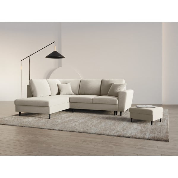 Bēšs samta salokāms stūra dīvāns ar uzglabāšanas vietu (ar kreiso stūri/L veida) Kyoto – Cosmopolitan Design-image-2