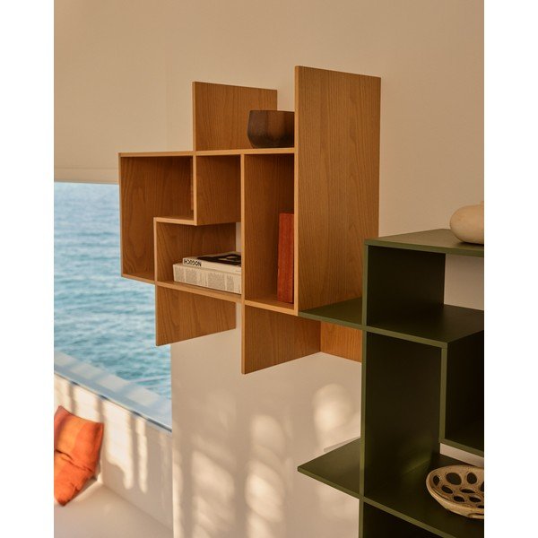 Dabīga toņa modulārā plauktu sistēma ar ozolkoka imitāciju 80x80x25 cm Ina – Kave Home-image-1