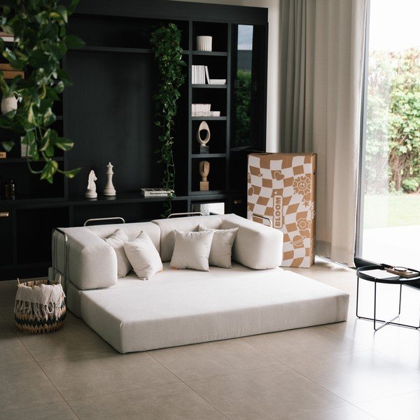 Bēšs salokāms dīvāns no buklē auduma 180 cm Bloom – TemaHome-image-1