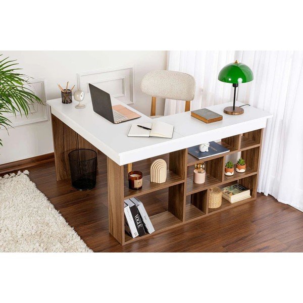 Darba galds ar riekstkoka imitāciju 120x130 cm Vesper – Kalune Design-image-1