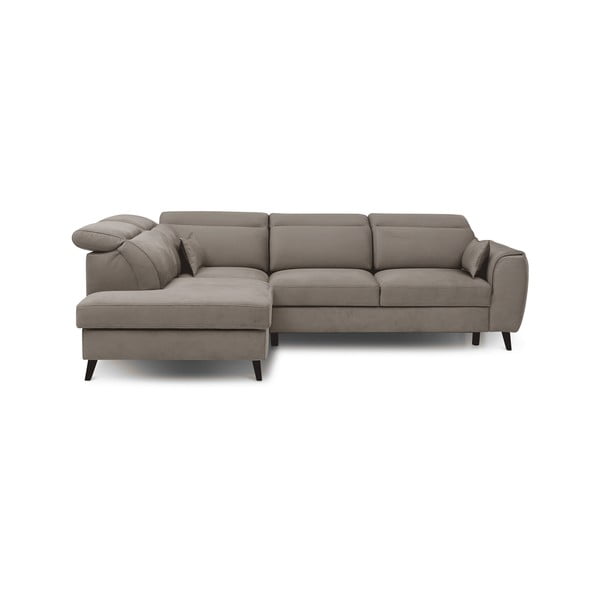 Bēšs samta salokāms/ar uzglabāšanas vietu stūra dīvāns (ar kreiso stūri/L veida) Noble – ELTAP