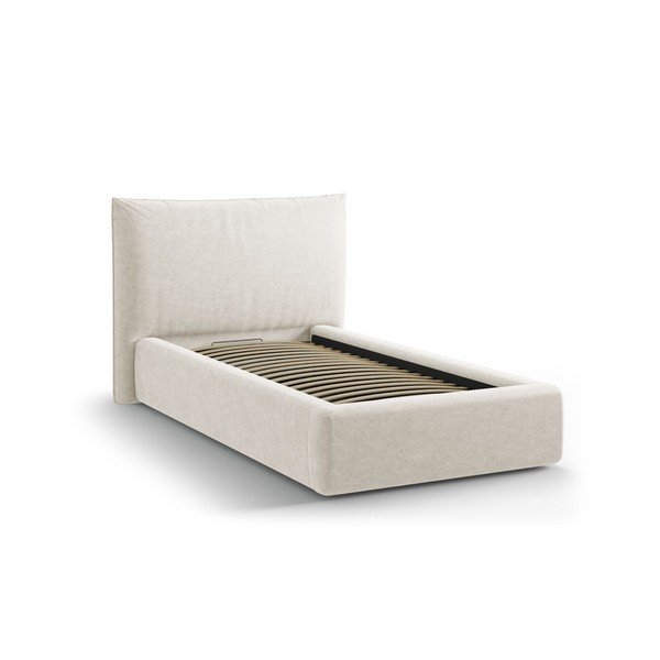 Krēmkrāsas polsterēta vienvietīga gulta ar veļas kasti un redelēm 90x200 cm Kaelle – Micadoni -image-2