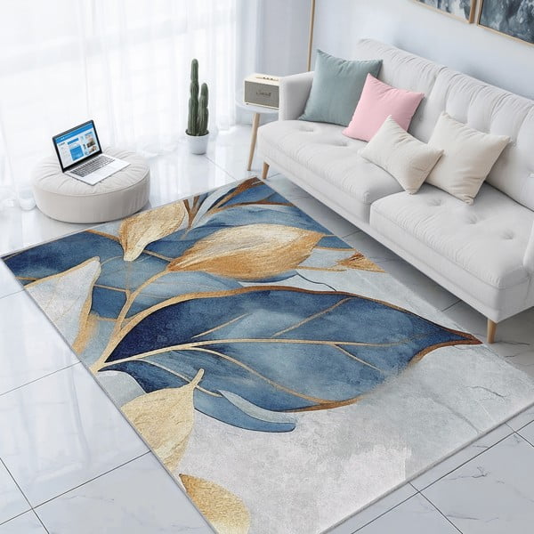 Zils/zelta krāsas mazgājams paklājs 160x230 cm Golden Leaves – Mila Home-image-1