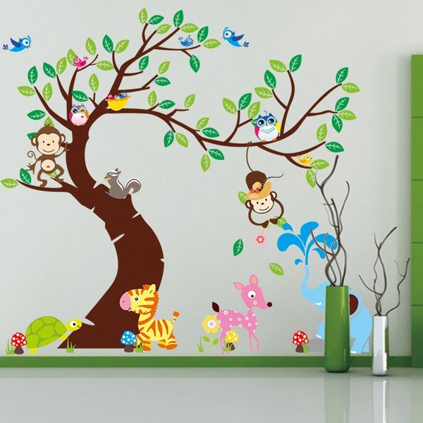 Sienas uzlīmju komplekts Ambiance Tree, Monkeys and Elephant-image-1