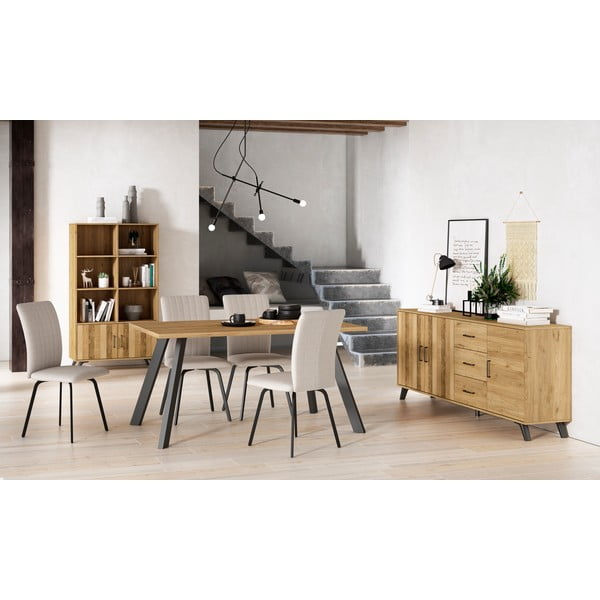 Dabīga toņa grāmatu plaukts ar ozolkoka imitāciju 92x160 cm Nordic – Marckeric-image-4