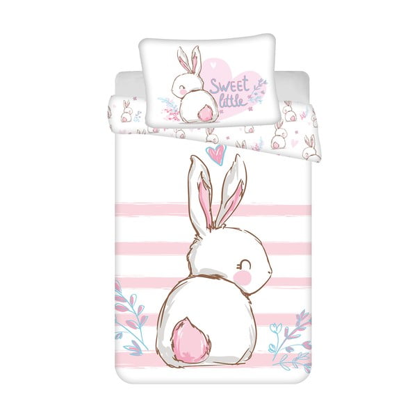 Balta/rozā kokvilnas bērnu gultas veļa 100x135 cm Bunny "Sweet" – Jerry Fabrics