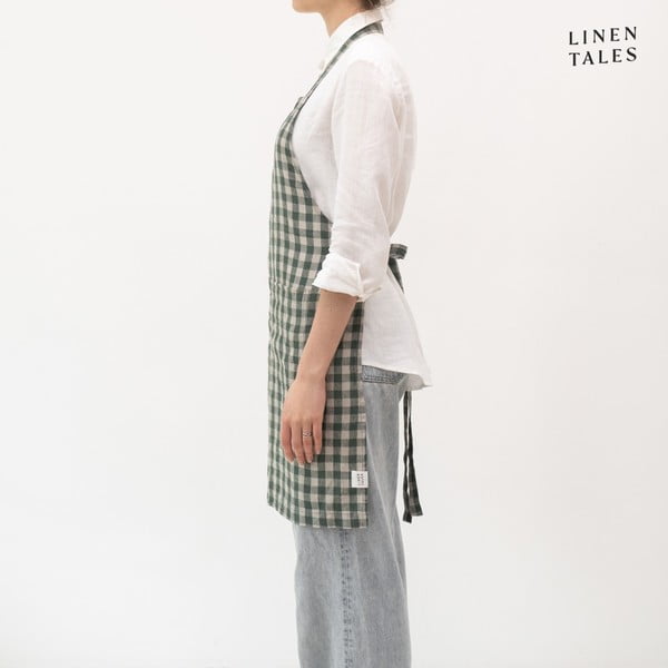 Lina priekšauts Forest Green Gingham – Linen Tales-image-2