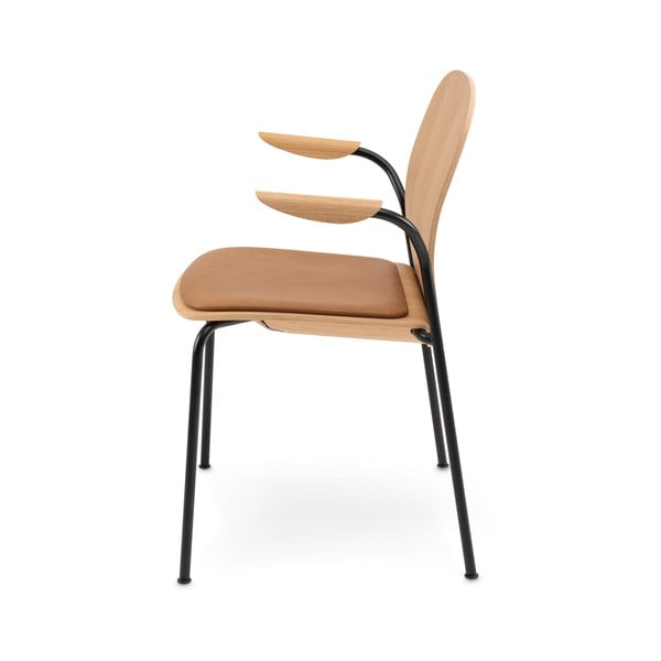 Konjakbrūni/dabīga toņa pusdienu krēsli ar roku balstiem/saliekami vieni uz otra (2 gab.) ar ozolkoka imitāciju Book – Gazzda-image-2